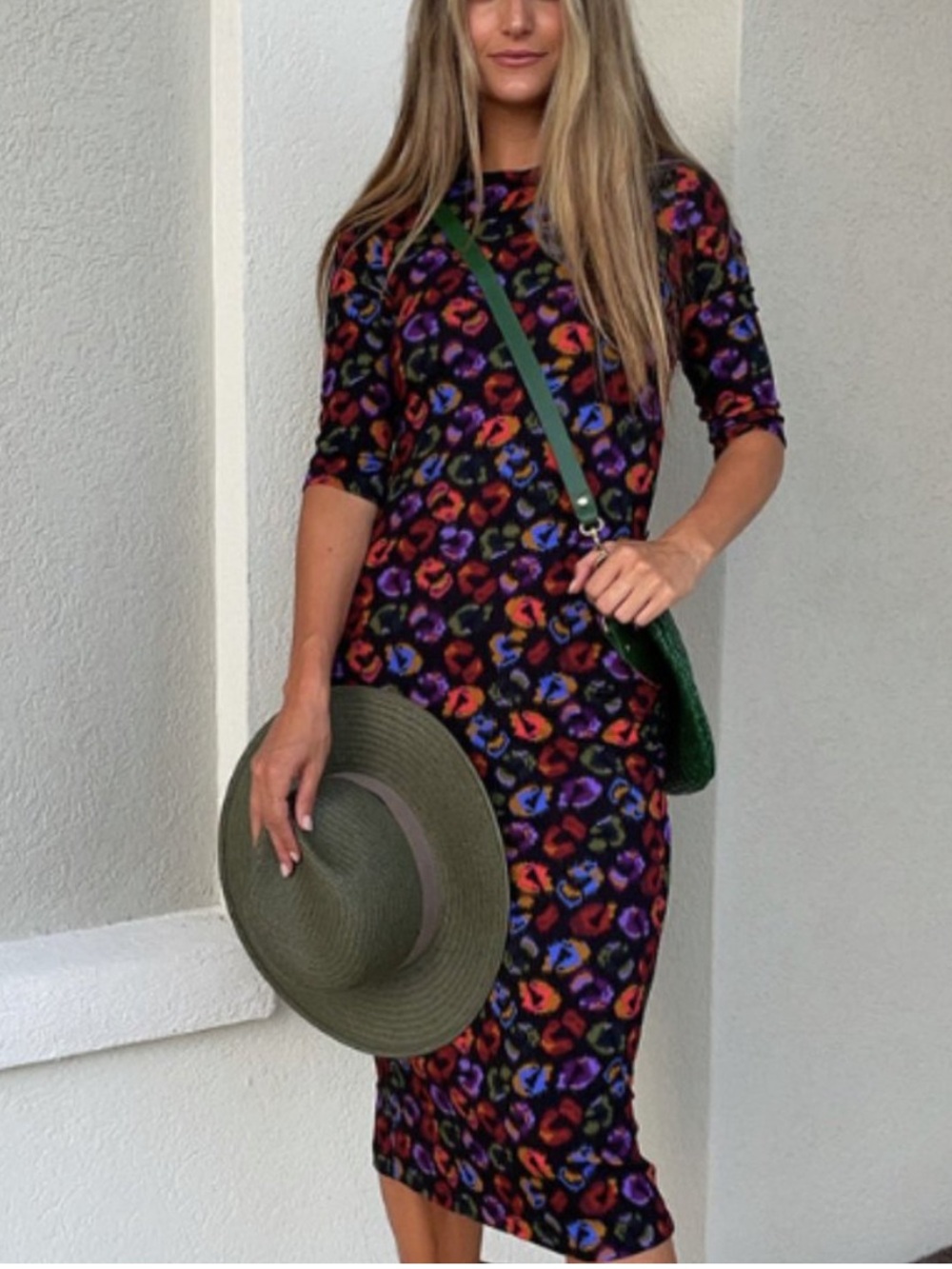Farm Rio Fitted Leopard Jersey Midi Dress Size Small